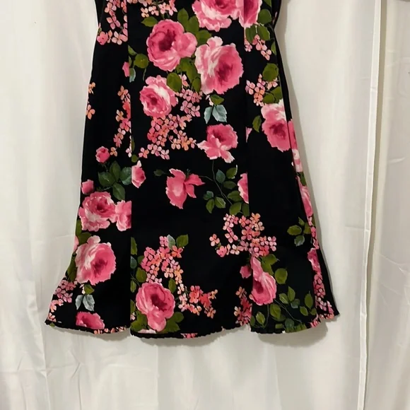 Sara Campbell 97% Cotton Black with Pink Floral Fit and Flare Dress a232 - Picture 3 of 6